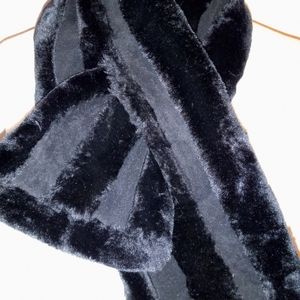 Plush Black Faux Fur and Suede Scarf